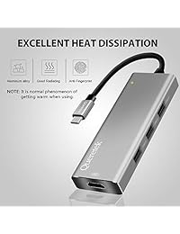 Concentrador C USB, Adaptador C USB, Adaptador Queretek Tipo C 7 en 1 con PD Power Delivery, Lector de tarjetas SD, 4K USB C a HDMI, 3 puertos USB 3.0 para MacBook,  Chromebook, Surface Book   Espacio gris