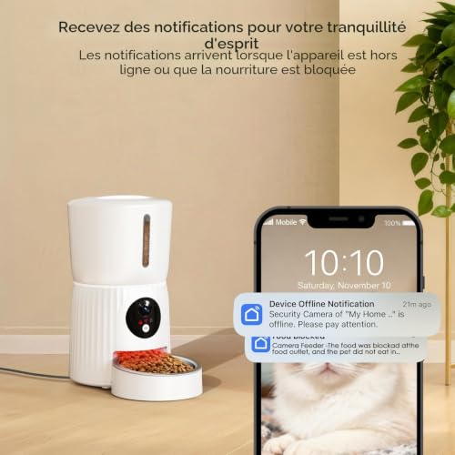 Faroro Automatic Cat Food Dispenser, HD 1080P Camera with Night Vision, 5G WiFi Feeder for Cat/Dog with Two-Way Audio, APP, Dual Power (White)