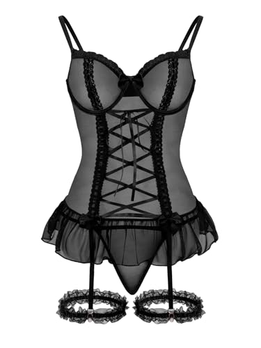 Foxiny Women's Lace Corset Lingerie Set