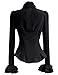 PrettyGuide Women Stand-Up Collar Lotus Ruffle Shirts Blouse Bow Black US L