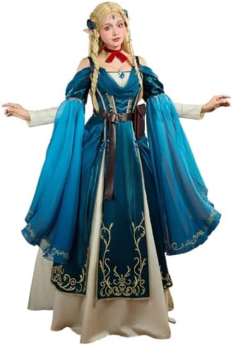 blue elf dress Medieval Renaissance Costume Elf Style Off Shoulder Blue Velvet Long Slim Dress