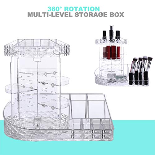 Sinwo Rotating Makeup Organizer DIY Adjustable Carousel Spinning Holder Storage Rack Cosmetics Organizer Box -Ship from USA (Clear) - Thumbnail 3