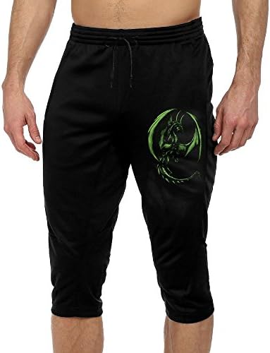Fantasy Dragon Green Mens Elastic Waist Jogger Cropped Trousers Casual Sports Summer Pants