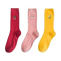 QIXIAOTING Mid-Length Socks Women, Tube Socks Trend Cotton, Piles of Socks Cute Summer Thin Section Red + Pink + Yellow   Code (Three Pairs)