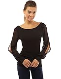 PattyBoutik Women's Chiffon Slit Bishop Long Sleeve Blouse