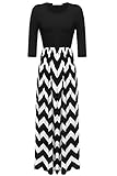 ANGVNS Women's 3/4 Sleeve Scoop Neck Tank Top Chevron Zig Zag Stripe Maxi Dress