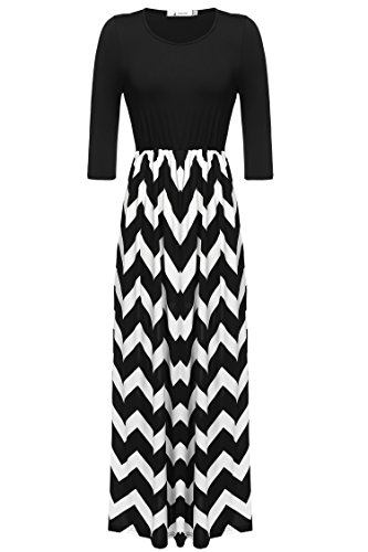 ANGVNS Women's 3/4 Sleeve Scoop Neck Tank Top Chevron Zig Zag Stripe Maxi Dress