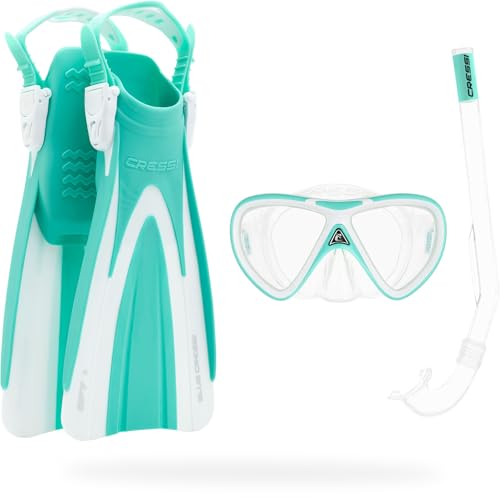 Cressi Seashell Seekers Set per Snorkeling Junior S/M (2/7 Anni) con Pinne Corte, Maschera in Vetro Temperato Antiappannamento e Boccaglio Secco Ergonomico per Mare e Piscina