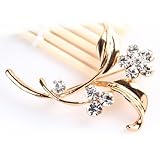 Buyinhouse New Fashion Ladies Girls Golden Plated Flashing Rhinestones Crystals Flowers Brooches Corsage Pin Clips Suitable for Variety Clothes and Any Occasions(Flower8 Style)
