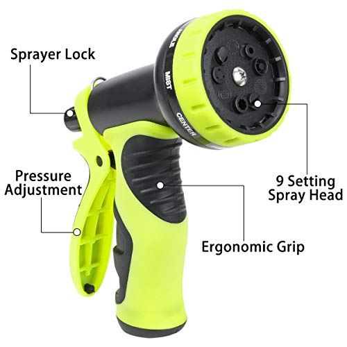 Sunflora 50 ft Expandable Garden Hose Bonus 10 feet with Solid Brass Fittings and 9 Patterns Spray Nozzle, Flexible No Kink Water Hoses for Lawn Total 60 Feet