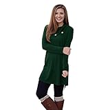 MIXMAX Women Lapel Neck Long Sleeve Loose Dress Sides Slit Shirt Dress (Large, Green)