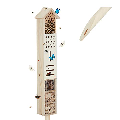 Relaxdays groot insectenhotel met grondpen - 148 cm hoog