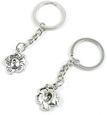 50 Pieces Keychain Keyring Door Car Key Chain Ring Tag Charms Bulk Supply Jewelry Making Clasp Findings E3TF3U Flower Rose