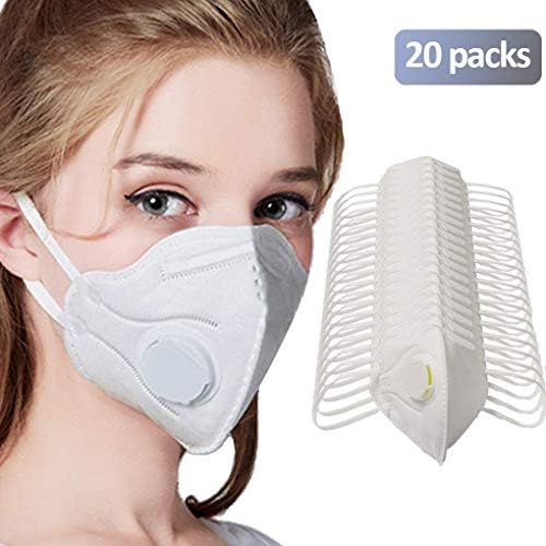 iMustech 20 Packs Dust Masks with Valve, 5 Filters Anti Pollution Mask For Men and Women (White)