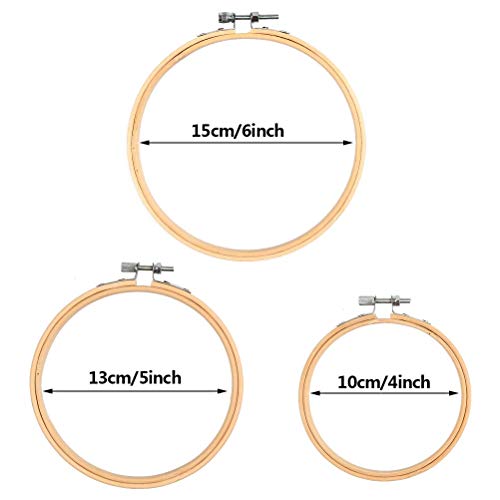 WOWOSS 12 Pieces 3 Size Embroidery Hoops Wooden Round Adjustable Bamboo Circle Cross Stitch Hoop Rings for Embroidery and Cross Stitch Art Craft Handy Sewing - 4", 5", 6"