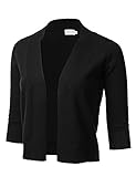 FLORIA Womens Classic 3/4 Sleeve Open Front Cropped Cardigan Black M