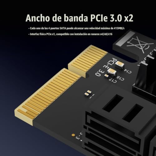SA3234-C 4 portas placa de expansão PCIe X4 SATA com cabos SATA e de alimentação, compatível com Windows, Linux, Mac OS, NAS