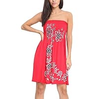 RIDDLED WITH STYLE Ladies Chunky Flower Printed Sheering Top Womens Summer Parties Mini Tunic Dress#(Red Chunky Floral Print Sheering Top#US 6-8#Womens)