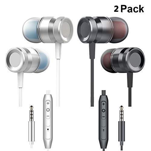 KEKU 2 Pack Metal Smart Wire-Controlled Earbuds with Remote Control and Microphone for All Smartphones, laptops, Games, for All 3.5mm Interface Devices