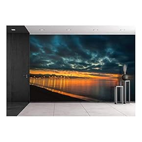 Dramatic Clouds in Sunset Over River - Removable Wall Mural | Self-Adhesive Large Wallpaper - 66x96 inches