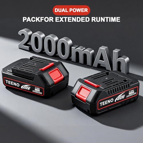 TEENO Cordless Drill Set, Hammer Drill Driver Set 20V 2x2.0Ah Li-Ion Battery, 1/2", with 15 Pieces Bits in Kitbox for Wood Drilling & Screwdriving/Fastening & Metal, Masonry