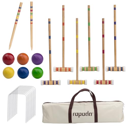 ropoda Six-Player Croquet Set with Wooden Mallets, Colored Balls, Sturdy Carrying Bag for Adults &Kids, Perfect for Lawn,Backyard,Park and More