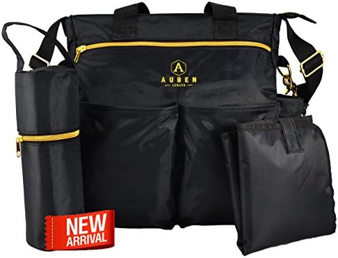 Stunning Black &amp; Gold Diaper Bag - Baby Bag - PLUS Changing Mat &amp; Bottle Bag (Black)