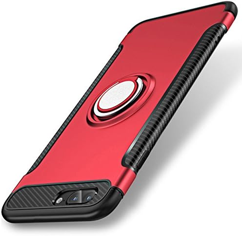 iphone 7 case with ring, Armor Slim Shock-Absorption Bumper Dual Layer Protection Case Cover for iPhone 7 With 360 Dgree Rotation Built-in Kickstand - Red