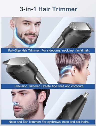 Beard Trimmer Men's Hair Trimmer, All-in-1 Beard Trimmer, Nose Hair Trimmer, Wireless, USB Rechargeable & Waterproof Razor, Electric with 7 Attachment Combs, Ultra Sharp Blade