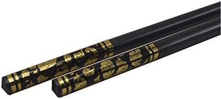 10 Pairs Topper Chinese / Japanese Auspicious Clouds Pattern Alloy Chopsticks (Black Gold Lucky Clouds)