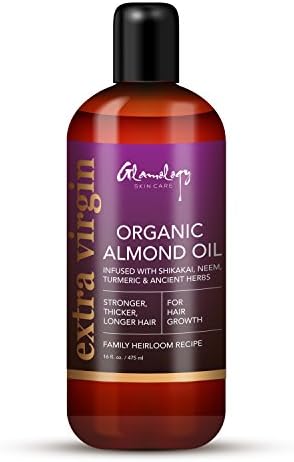 Glamology Sweet Almond Oil 100% Pure, Cold-Pressed, Organic Almond Oil Infused With Neem & Turmeric. Anti-Wrinkle Anti-Aging (1 Gallon 128 oz)