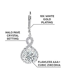 Cate & Chloe Alessandra - Pendientes de gota chapados en oro blanco de 18 quilates con infinito halo, plata con circonita cúbica de diamante redondo