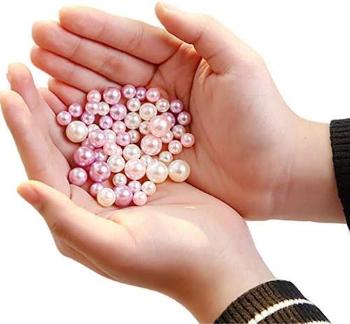 Faux Pearls No Holes 100pcs 4/6/8/10mm Mixed Sizes Round Loose Beads No Hole Makeup Beads for Garment Accessories Vase Fillers, Wedding, Birthday Party Home Decoration (Pink White)