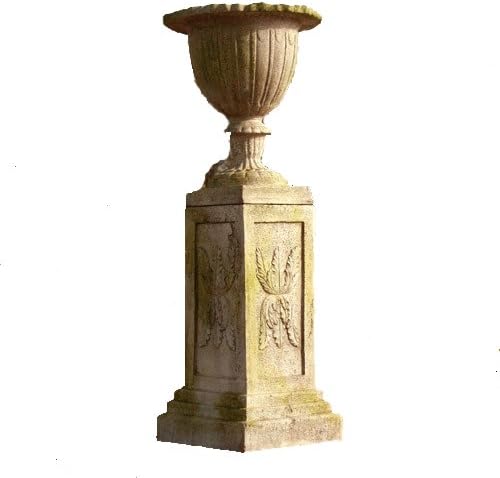 Orlandi Botanico Urn With Julian Pedestal - Fiber Stone Planter & Plinth Garden Statues