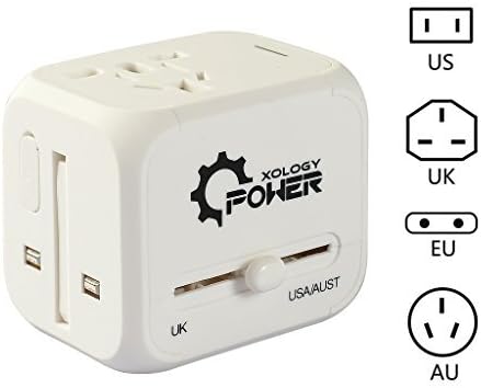 PowerXology International Travel All-in-one Plug Adapter Universal Converter Combo Unit with 2 USB Ports (White)
