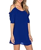 Women Hollow Out Casual Shirt Short Sleeve Off Shoulder Tunic Tops Royal Blue Medium