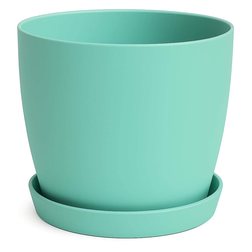 Home Garden Ornaments Plant Pots Indoor, Indoor Plant Pot - Decorative Flower Pots with Mat Surface and Plant Pot Saucer (Diameter: 16cm, Colour: Green)