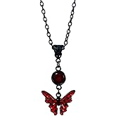 Systechy Gothic Butterfly Necklace for Women Red Biack Gothic Butterfly Wing Pendant Choker Jewelry Halloween Necklace Punk Adjustable Chain Dark Accessories Gift for Women