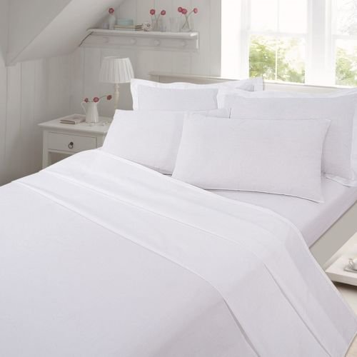 LC Thermal flannelette 100% brushed cotton flat sheet plain luxury (WHITE, DOUBLE)