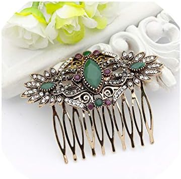 Vintage Indian Resin Flower Hairwear Hair Comb Hair Clips Hairpins Hijab Headdress Comb Turkish Bride Jewelry Antique Gold Color,FA0638GREEN