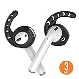 AhaStyle 3 Pairs AirPods Ear Hooks Silicone Accessories Compatible with Apple AirPods 1 and 2 or EarPods Headphones(Black)