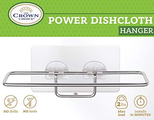 BEST Dish Cloth Holder Caddy for Kitchen Sink | Premium Stainless Steel No Suction Sponge Cloths Hanger Dryer for Washcloth Swedish Dishcloth | Not Magnetic. Uses Detachable Adhesive