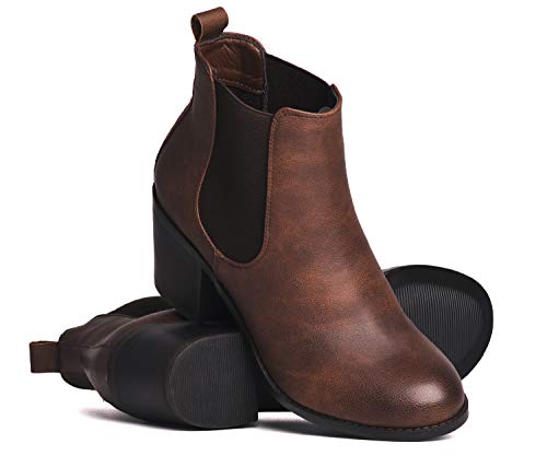 Harlow Ella Womens Vegan Leather Chelsea Bootie with Elastic Twin Gores Brown
