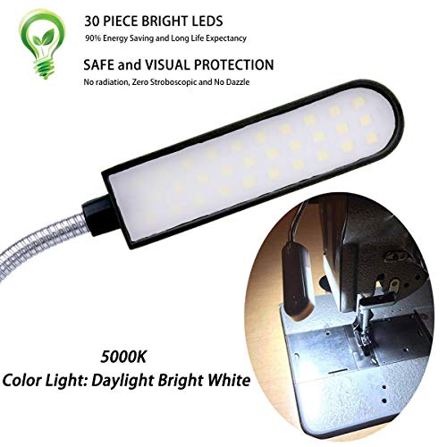 JANSANE Sewing Machine Light LED Lighting (30LEDs) 6 Watt for Workbench Lathe Drill Press Daylight White Flexible Gooseneck Arm Work Lamp with Magnetic Mounting Base Black
