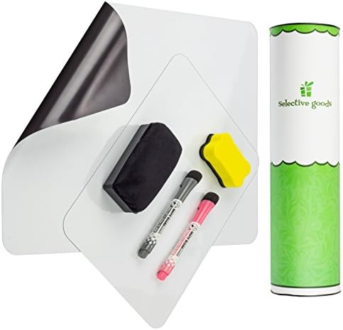 Fridge Magnetic Whiteboards - 17 x 11" &amp; 11 x 9" Dry Erase White Board with Accessories - Two Full Magnet Sheet boards - Two Quality Marker pens and Erasers for Daily and Weekly Plans