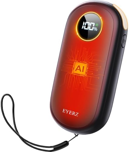 EYERZ Hand Warmers Rechargeable - Dual-Side Heating Electric Hand Warmer, 20Hrs Safe Heat, LED Display, Fast Heat, 4 Levels, Portable Lanyard, Gifts for Men, Women, Christmas, Hunting Gear, Camping