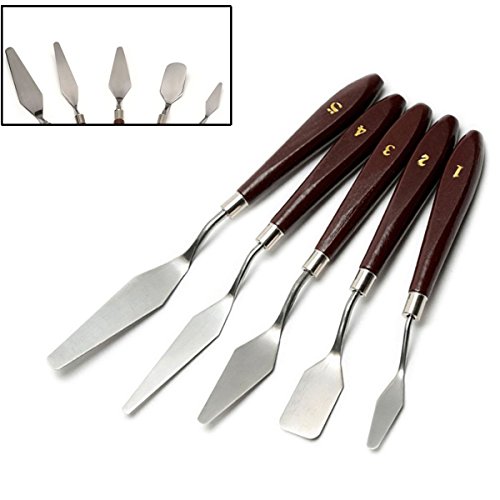 SpeedDa 5 Piece Stainless Steel Palette Knife Painting Spatula Palette Knife Oil Paint Metal Knives Wood Handle - Thumbnail 4