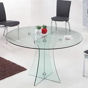 Round Dining Table - Glass top & pedestal - Modern - W120cm - Smoked ...
