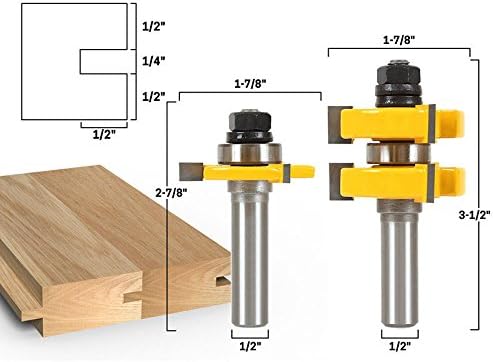 2pc 1/2" Shank Tongue &amp; Groove Router Bit Set - Large Stock up to 1-1/4" Woodworking cutter Tenon Cutter for Woodworking Tools