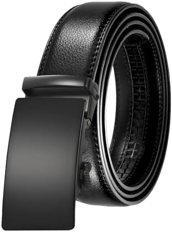 SENDEFN Men's Leather Belt Automatic Ratchet Buckle Slide Belt for